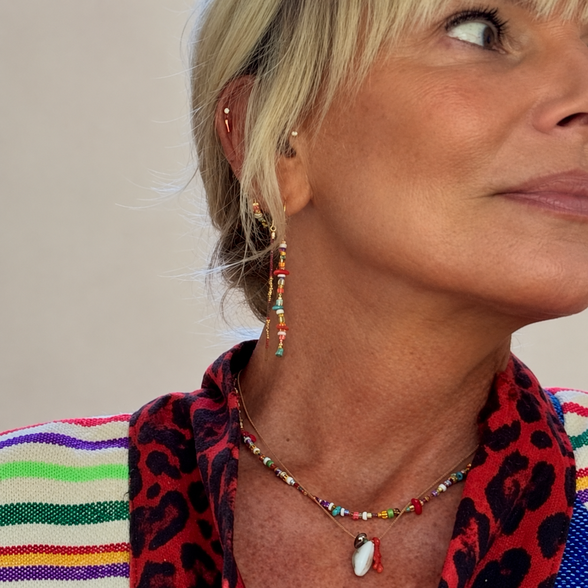 Mono boucle pendante Perle africaine Turquoise Corail Heishi