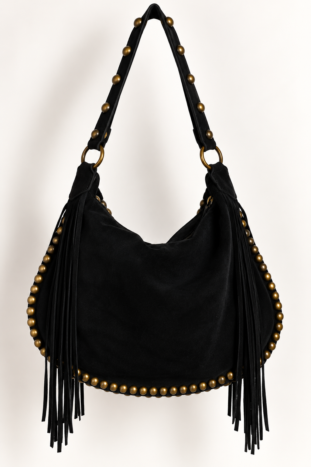Sac RAVEN BRUT.E en cuir souple, avec franges sur les côtés et bandoulière