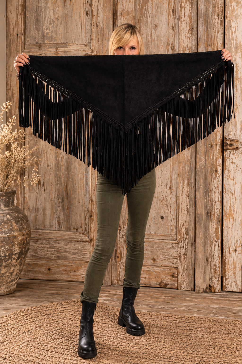 SIOUX — Foulard triangulaire à franges