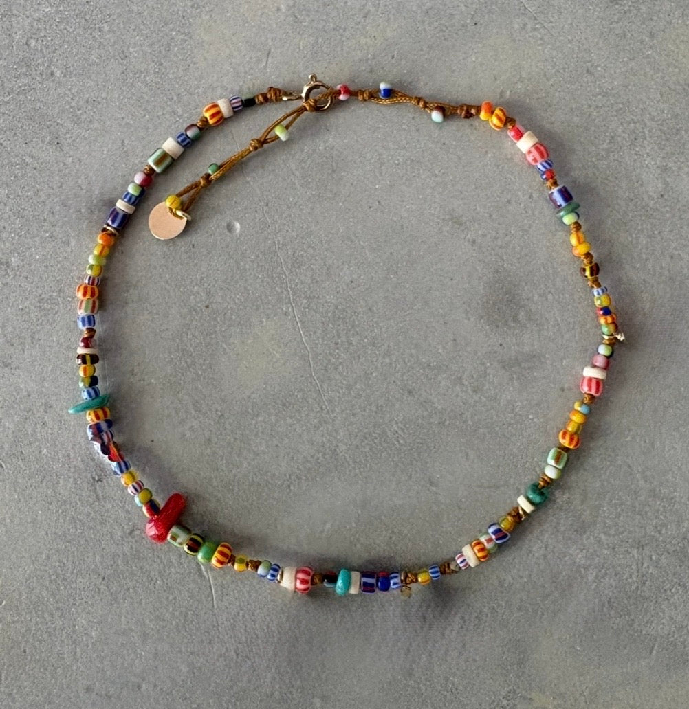 Bracelet de cheville Perles africaines Turquoise Corail Heishi