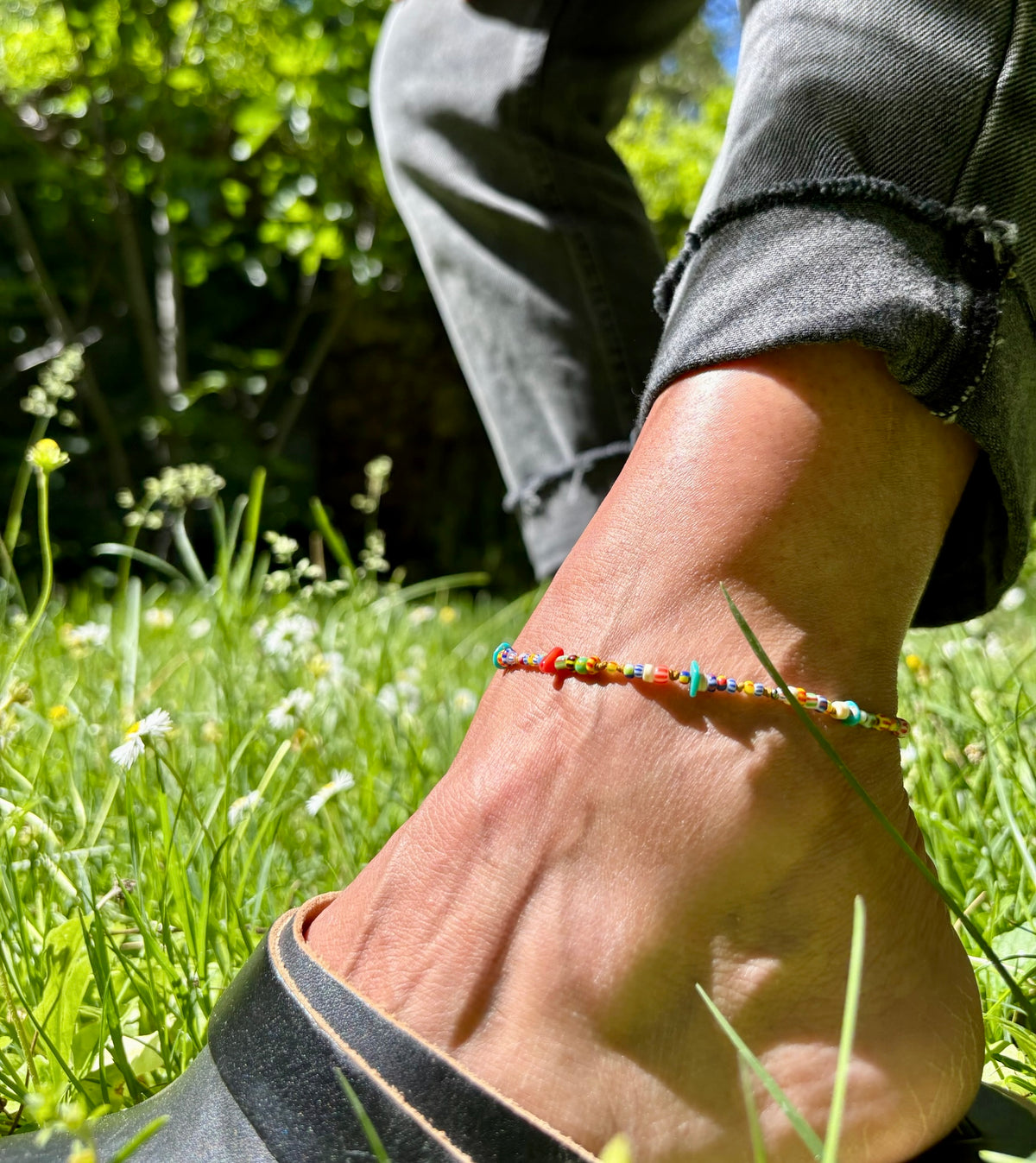 Bracelet de cheville Perles africaines Turquoise Corail Heishi