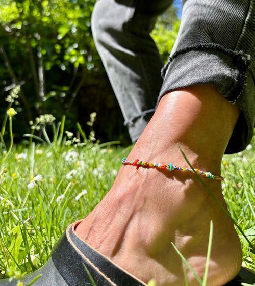 Bracelet de cheville Perles africaines Turquoise Corail Heishi