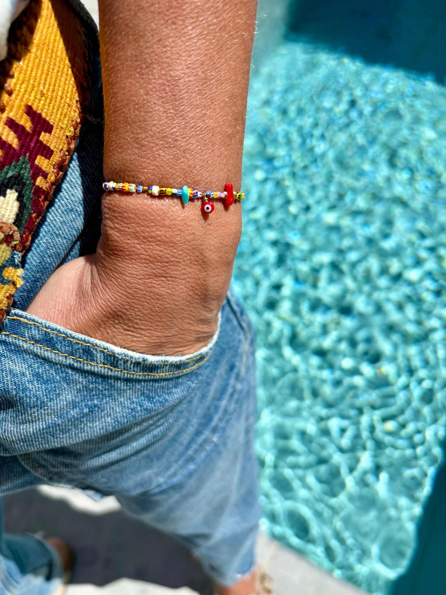Bracelet Perle africaine Turquoise Heishi Oeil