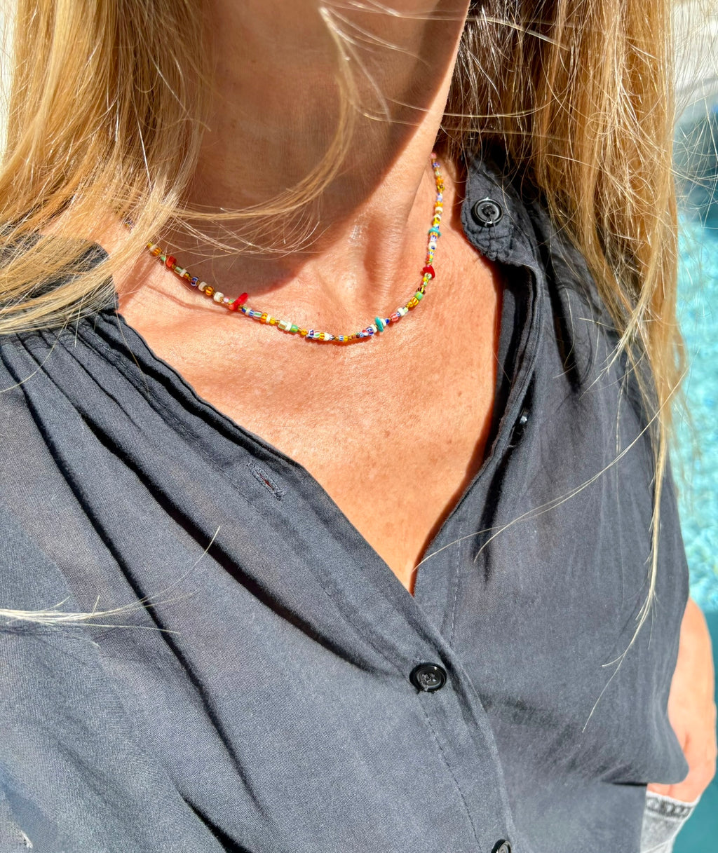 Ras de cou Perles africaines Turquoise Corail